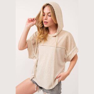 NWT Ces Femme Contrast Raw Edge Hoodie – Oatmeal XL – Made in USA